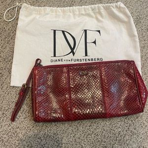 Diane von Furstenberg Red Snake Embossed Wristlet